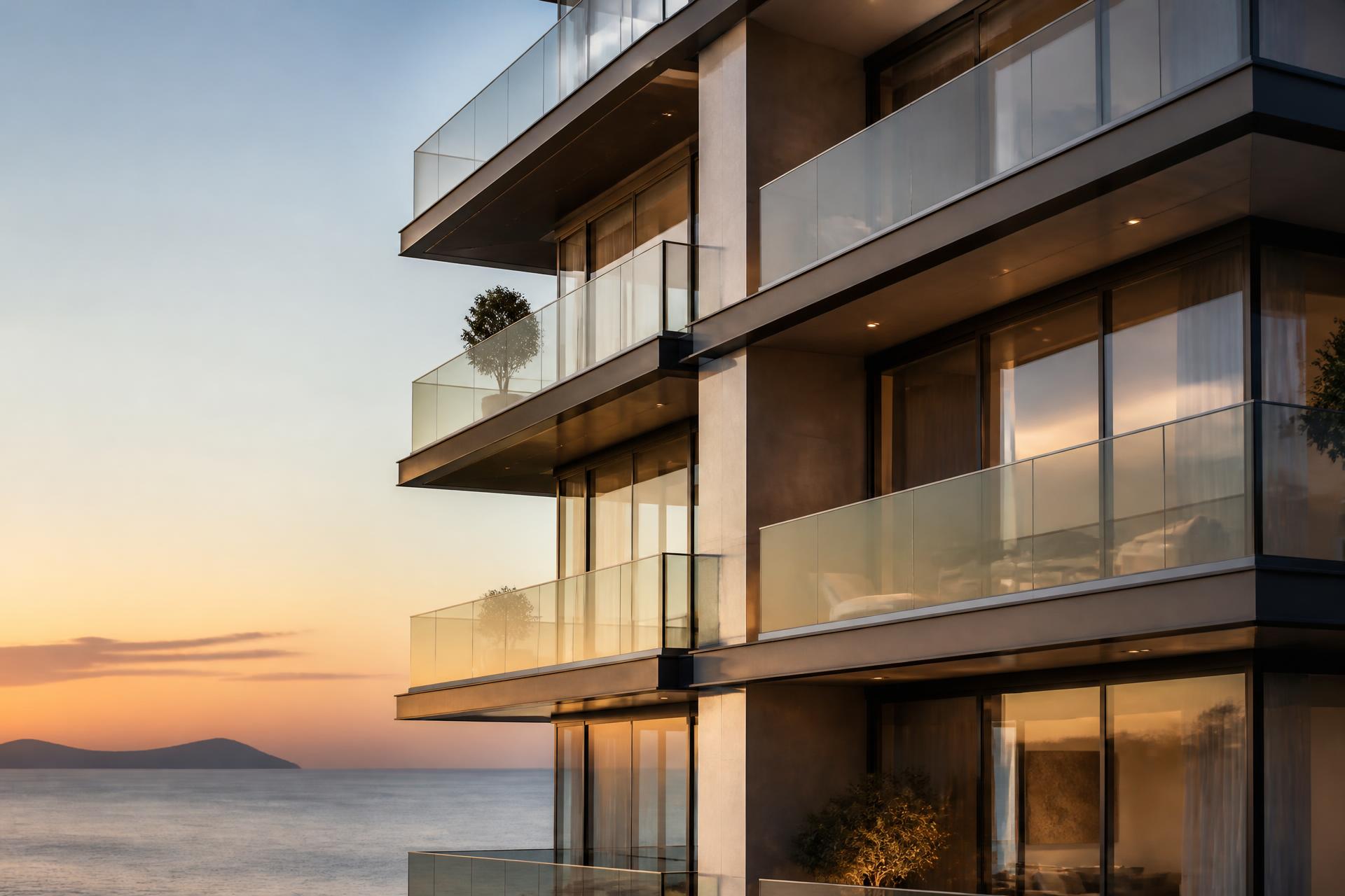 Fachada minimalista de edifício residencial contemporâneo em tons claros